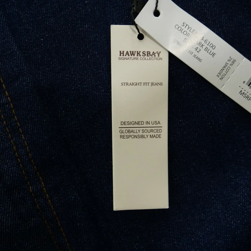 Hawks Bay Jeans Mens 42 Blue Straight Mid Rise Zip Fly Denim Stretch Dark New